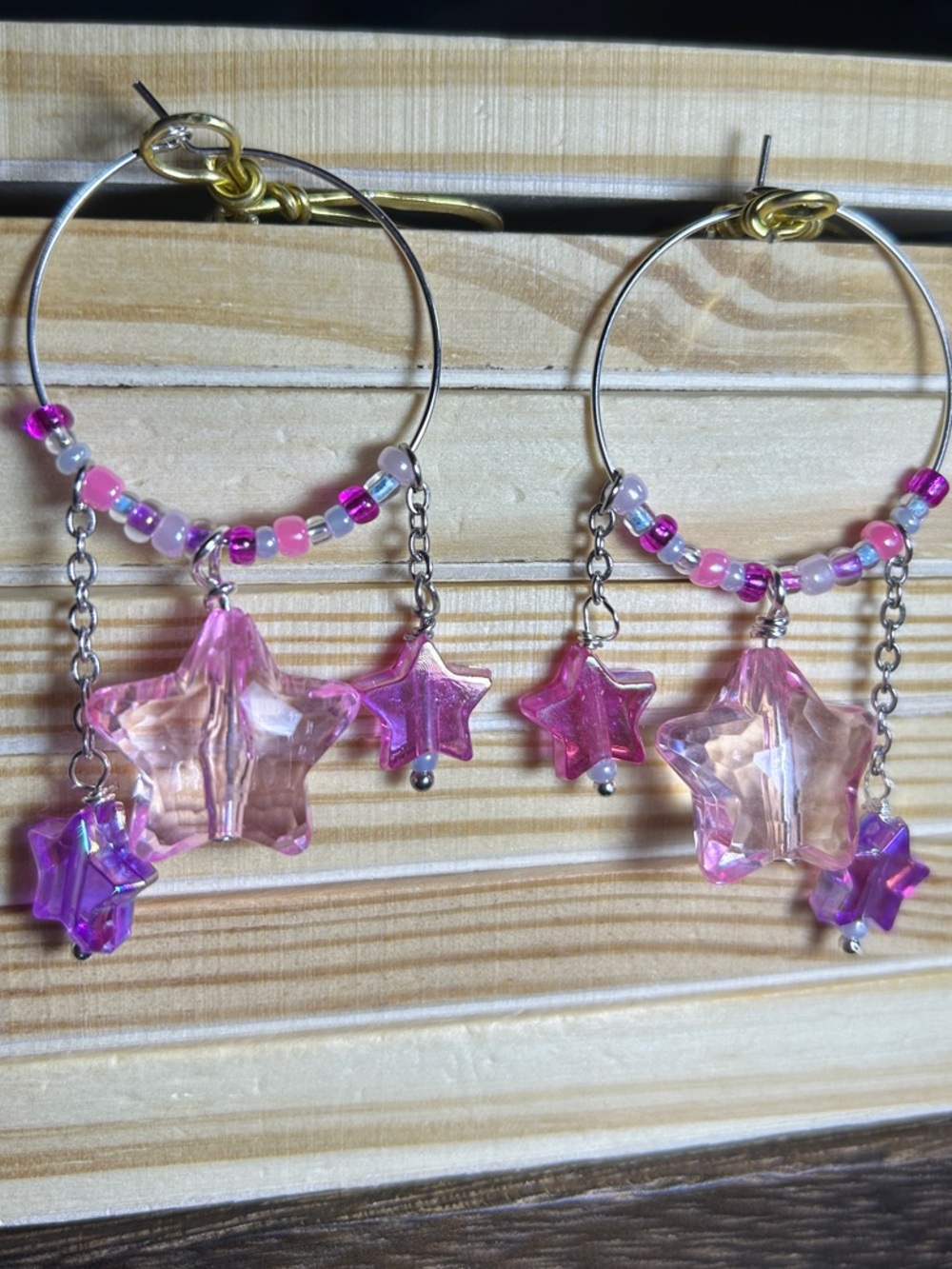 3/$25 Pink Star Bead Hoop Earrings